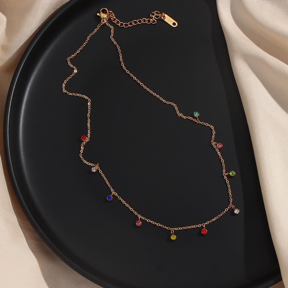 Новые простые титановые стальные 18-каратные золотые циркониевые капли воды ожерелье диск ключичная цепочка цепочка на шею модная