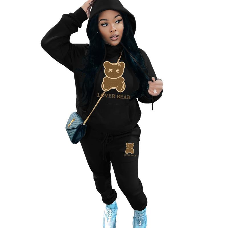 Hooded Sweatshirt Set Bear Head Print Sweatpants Sweatshirt Set