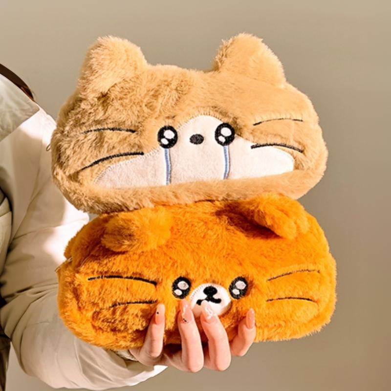 Kawaii Fluffy Cat Pencil Case Large Capacity Lightweight Stationery Holder for Students Office Supplies Travel Use