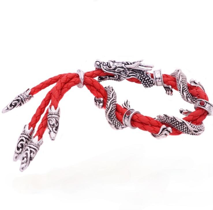 Классический кожаный веревочный мужской браслет с драконом, регулируемые винтажные браслеты и браслеты, модные ювелирные изделия, мужской подарок