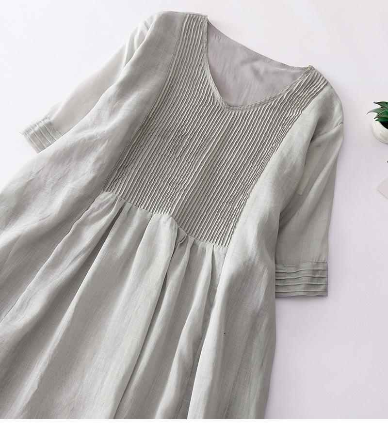 Платье в стиле ретро из хлопка и льна с органной складкой, женское, однотонное, с V-образным вырезом, из рами, длинное, тонкое, детское