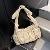 Large Capacity Canvas Bag Women's Summer New Niche Design Shoulder Messenger Bag Pleated Class Tote Bag