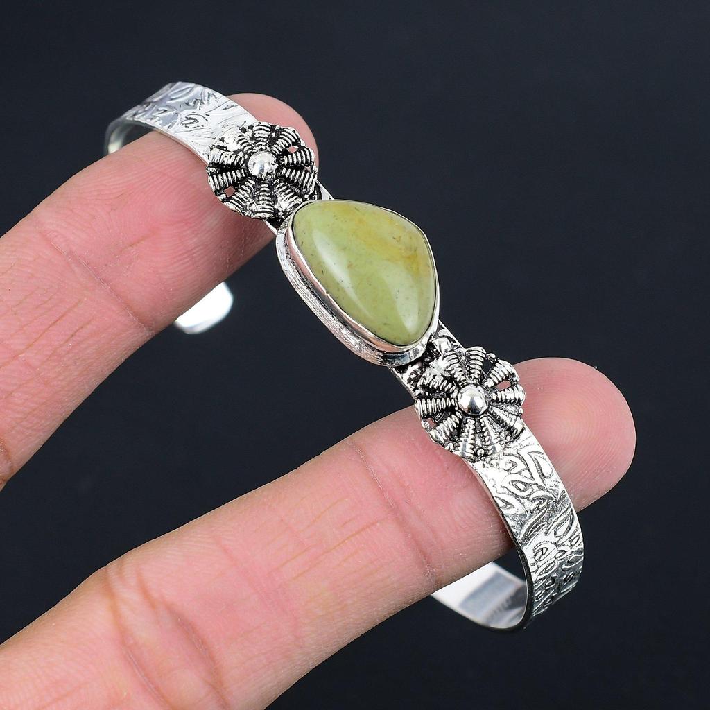 Natural Polychrome Jasper Gemstone Bangle Adjustable 925 Silver For Girls