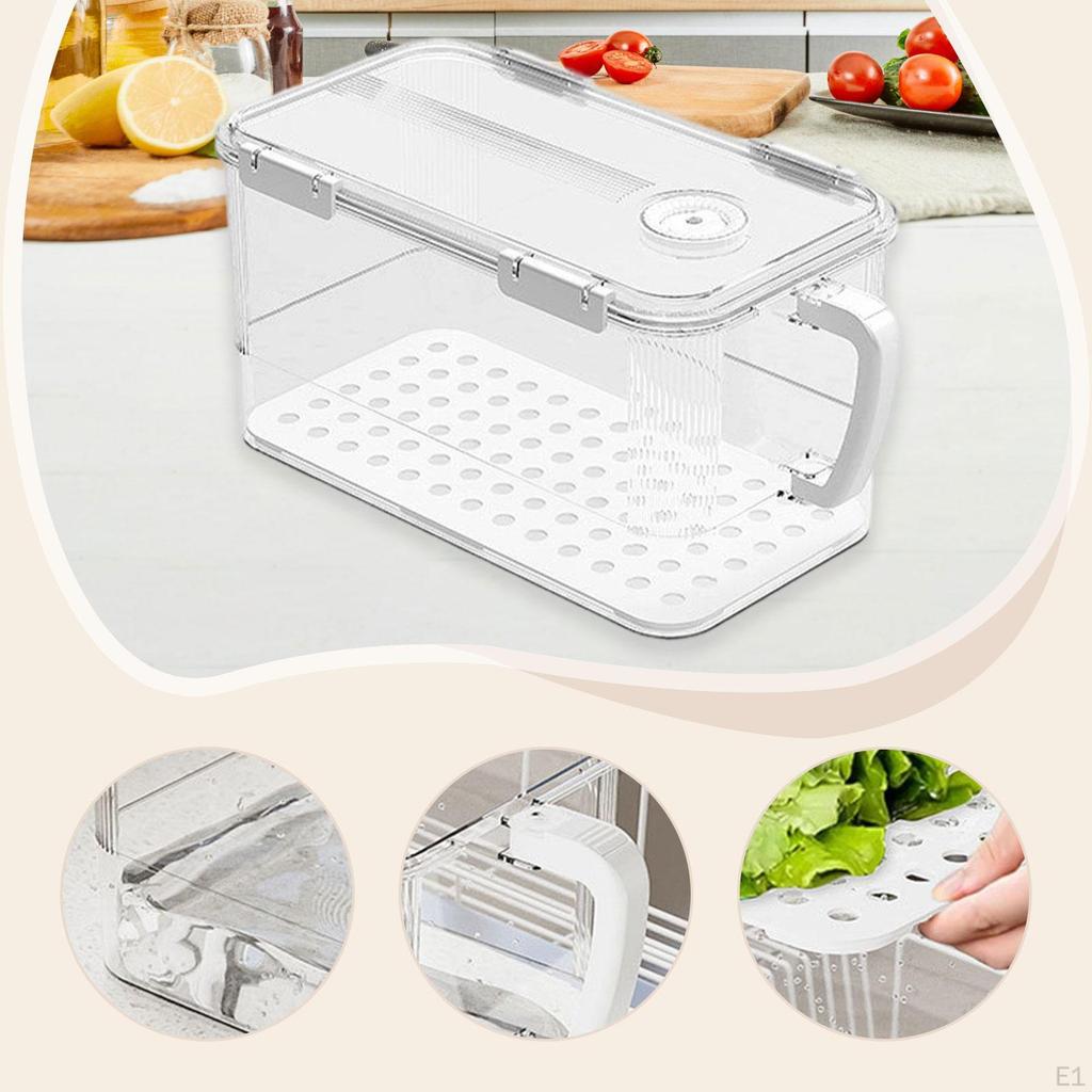 Fridge Storage Box with Drainage Locked Organizer Fresh Keeping Container for Dorm Restaurant