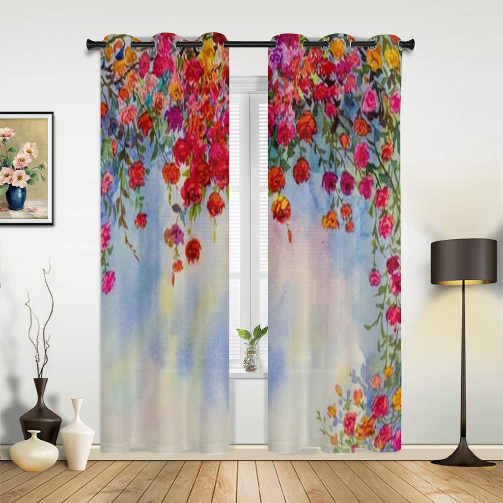 Abstract Watercolor Flowers Window Curtains For Living Room Luxury Bedroom Decor Drapes Kitchen Window Treatments Curtains