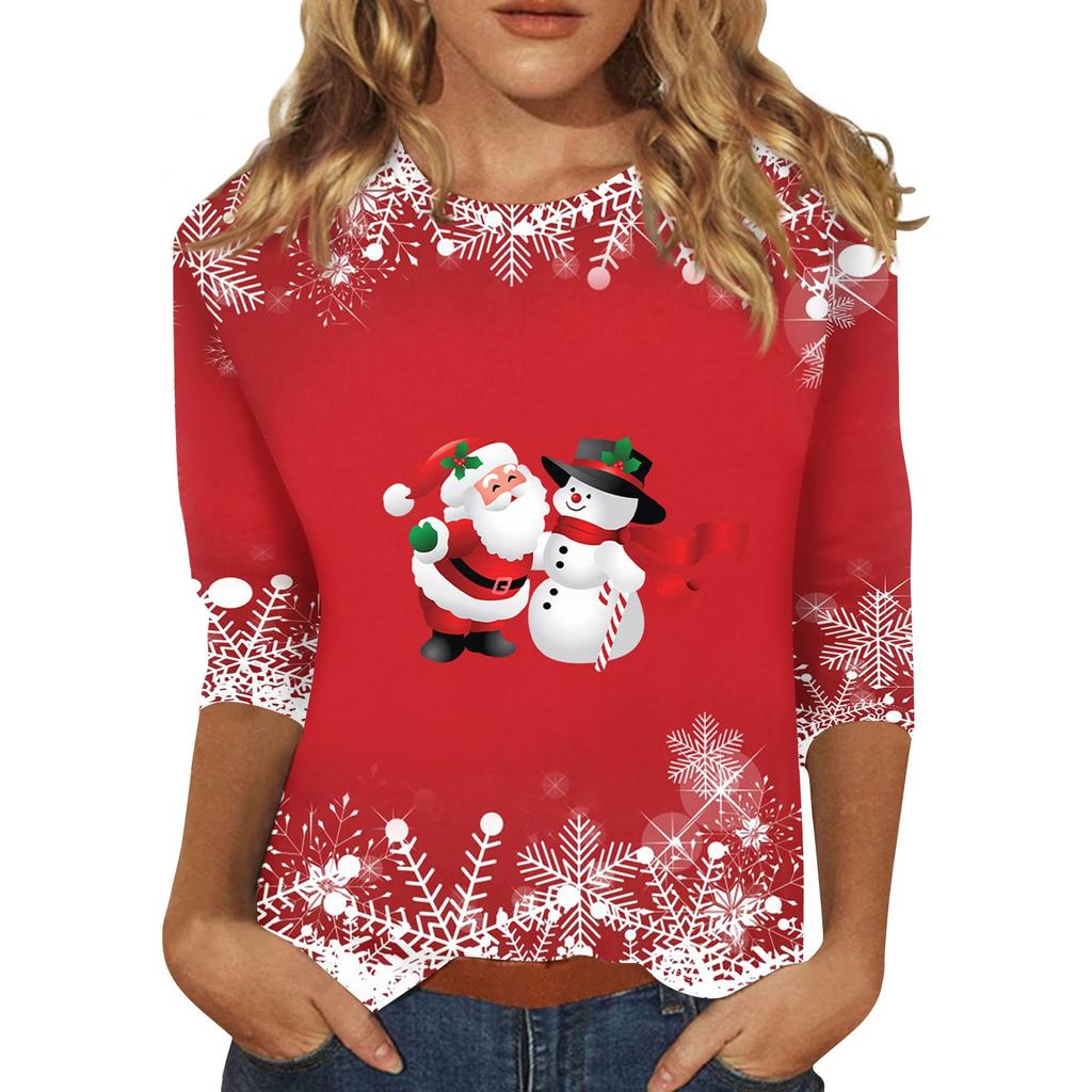 Рубашки с рукавом 3/4 для женщин, футболки с принтом, блузки, повседневные, больших размеров, базовые топы, пуловеры