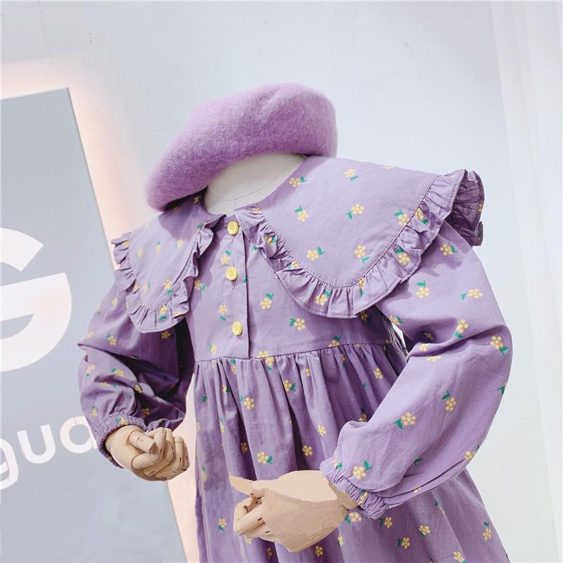 Платье для девочек, детское платье принцессы с кукольным воротником и цветочным принтом