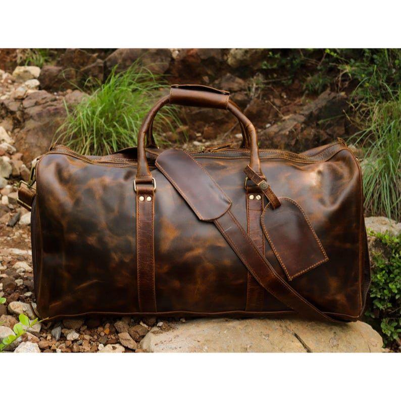 Buffalo Leather Duffle Bag: Handmade Full Grain Weekender