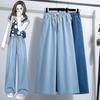 2025 Plus Size Women Summer Jeans Casual Long Wide Leg Pants High Waist Elastic Basic Blue Trousers Loose