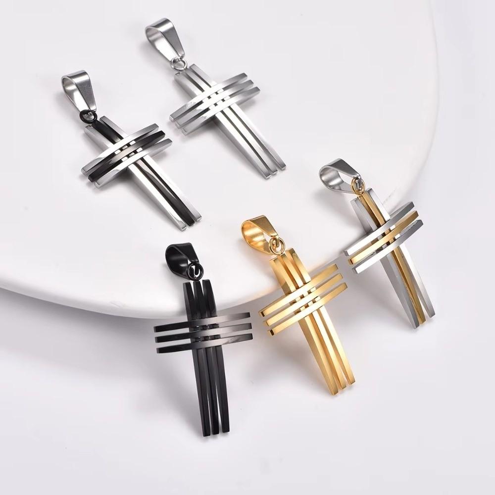 Stainless Steel Hollow Lines Pendant Metal Chain Neck Jewelry Fashion Cross Pendant Necklace Men