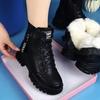 Women's Boots Black Lace Up Platform Ankle Boots Fashion Thick Sole Short S Female Warm Cotton Shoes Winter Snow