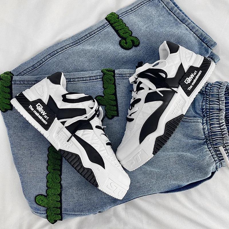 Fashion Casual Platform Sneakes Designer Shoes for Men Two-tone Lace Up Trainers Fashion Student Sneakes Mens Vulcanized Tenis Masculino