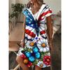 Женское летнее повседневное платье в стиле бохо с принтом 3D-бабочки, коротким рукавом, V-образным вырезом, свободные платья А-силуэта 3XL, большой размер, пляжный женский сарафан