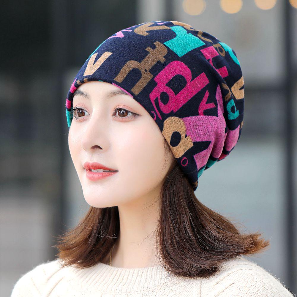 Универсальные корейские женские шапки на осень/зиму: Головной платок, баотоу, пуловер, шейный платок, принт, ворс и защитные уши