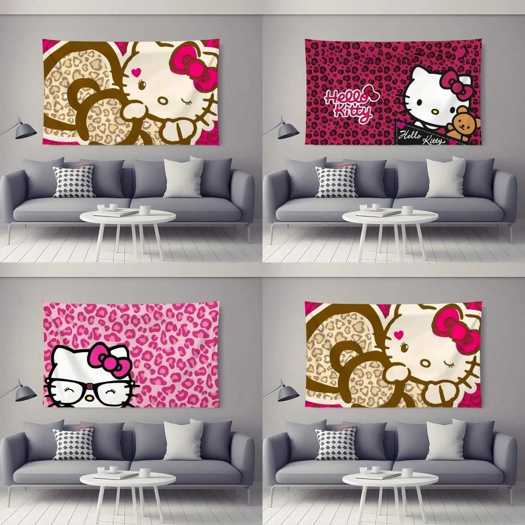 Гобелен Sanrio Hello Kitty Кавайный розовый гобелен с принтом Современное искусство для стен Декор гостиной спальни Подарок для поклонников Китти