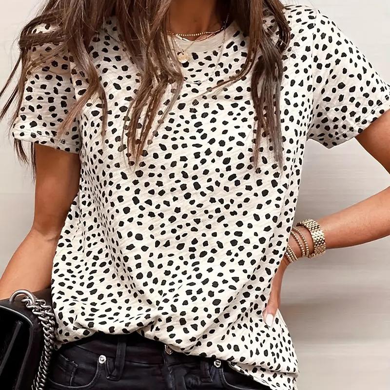 Женская летняя футболка с принтом, модная леопардовая футболка с коротким рукавом, повседневные топы с принтом