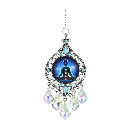 Chakra Sun Catcher Handcrafted Faux Crystal Suncatcher Zen-Inspired Prism Hanging Decoration for Home Window Yoga Practitioners