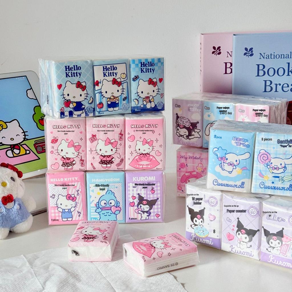 Sanrio Hello Kitty однотонные портативные салфетки, 9 штук