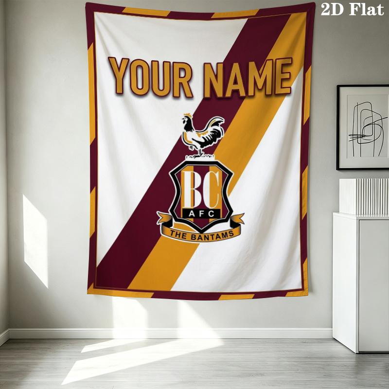 Custom Name Bradford City Afc Wall Tapestry Aesthetic Wall Hanging Printed Fabric Blanket Decorative Tapestries for Bedroom Living Room Home Decor