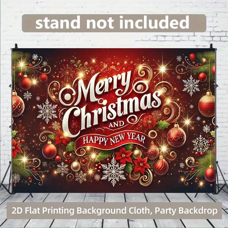 2D Flat Red Gold Christmas Ornament Backdrop for Winter Party Decoration