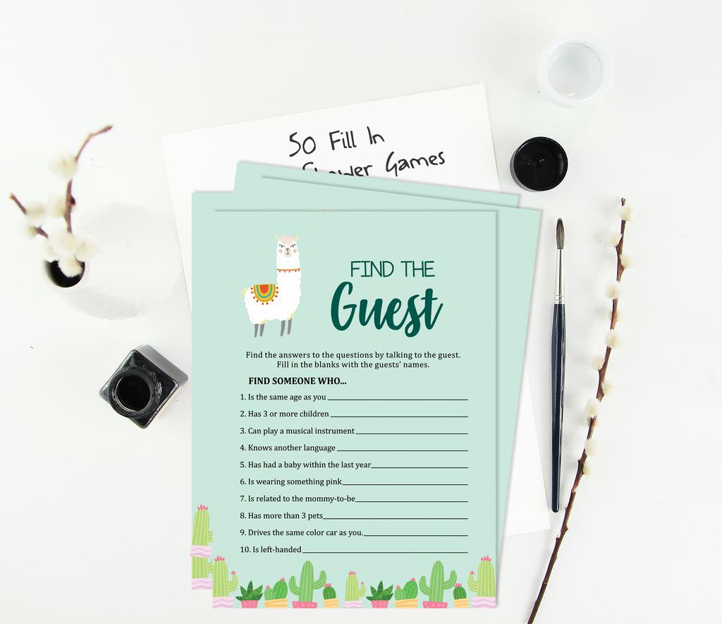 Inkdotpot Игровой набор для вечеринки по случаю рождения ребенка из 50 игр BabyA AlphabetA ABCA с ламой и нейтральной гендерной вечеринкой