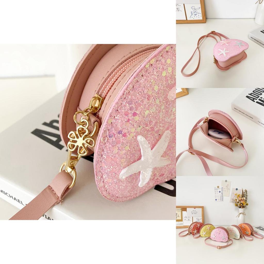 Childrens Cartoon Starfish Sequin Shoulder Bag With Zipper Pocket For Daily Use