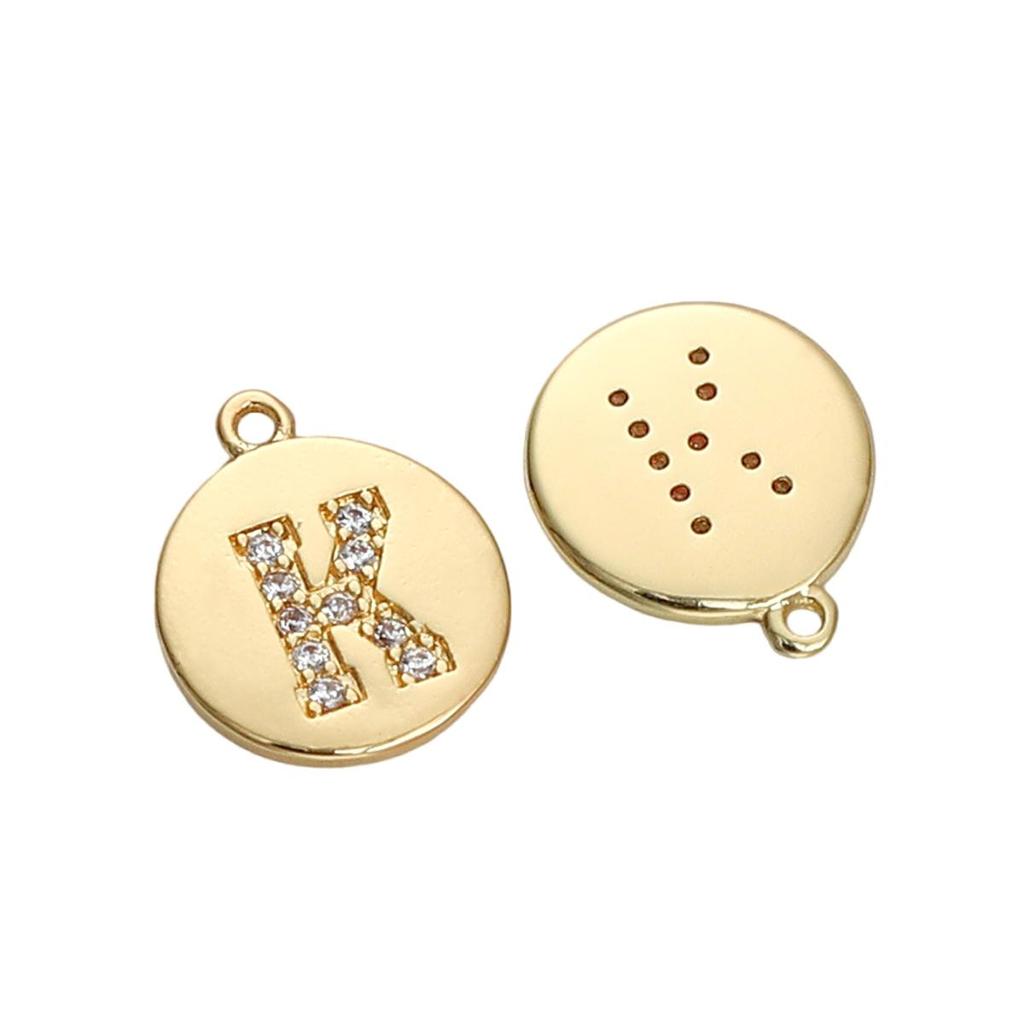 Copper Zirconium Inlaid Circular 26 Letter Pendant For DIY Jewelry Making Craft Accessories
