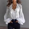Женская рубашка с кружевной аппликацией, пэчворком, пышными рукавами и плиссировкой, 2026 г., европейская и американская