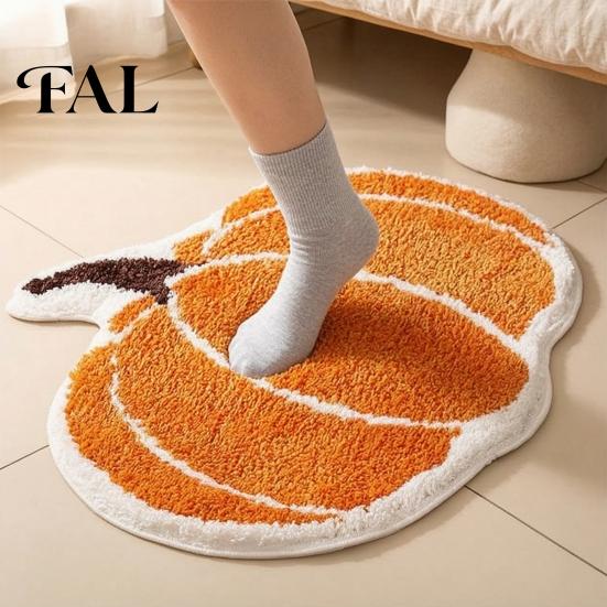Cozy Soft Bedroom Accent Mat Halloween Pumpkin Bath Mat, Bathroom Rug with Non-slip Backing, Decorative Indoor Floor Carpet Absorbent Black