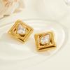 GEMCHIC Women's Square Geometric Teardrop Zircon Stud Earrings 18K Gold Plated Stainless Steel