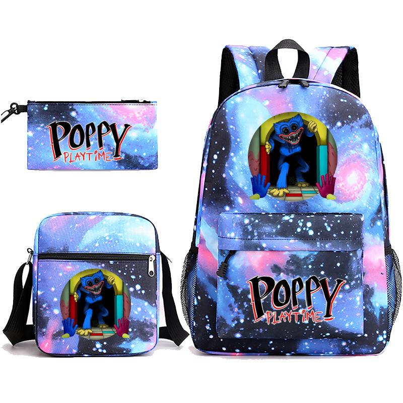 Poppyplaytime Sausage Monster Print School Bag Three-Piece Pencil Case Shoulder Bag Backpack