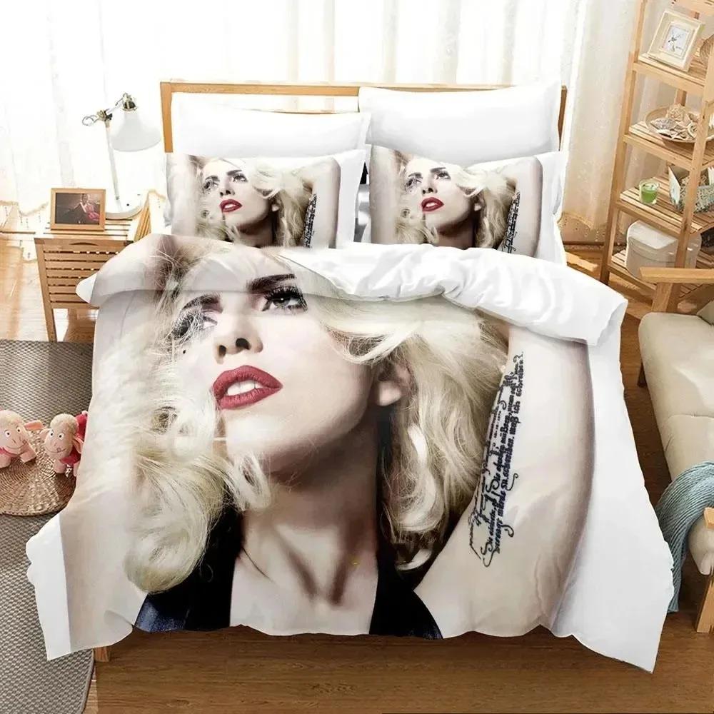 2/3pcs Singer L-Lady G-Gaga Duvet Cover and Pillowcase, Large Home/Queen Bedding Set, Bedroom Decoration,Gift for Boys and Girls