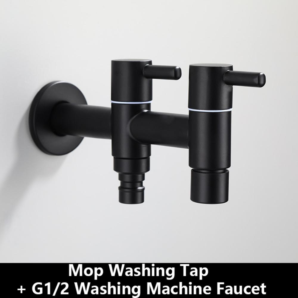 304 Stainless Steel Washing Machine Faucet Anti Splash Matte Black Mop Washing Tap Wall Mounted Multi Functional