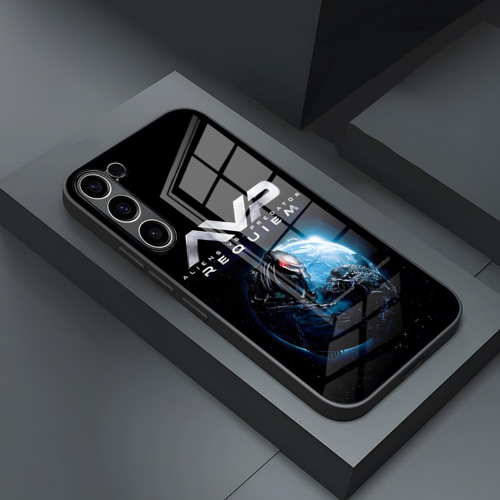 Чехол для телефона Alien Vs Predator для S24 Ultra Samsung S23 Fe S22 S20 S21 Plus Galaxy A54 A34 A24 A53 Note 20 Стеклянная крышка