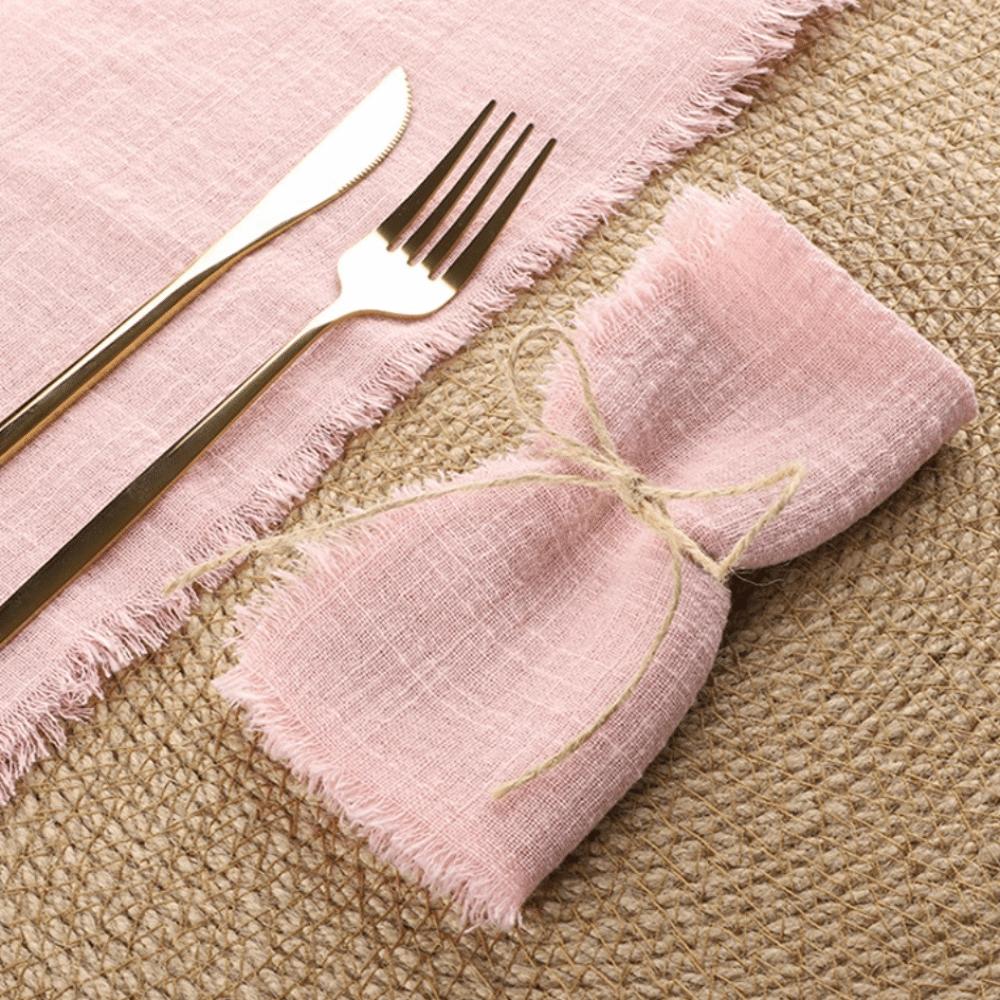 6PCS Rustic Style Burr Edge Cotton Napkin Tassel Design Gauze Tea Towel Wedding