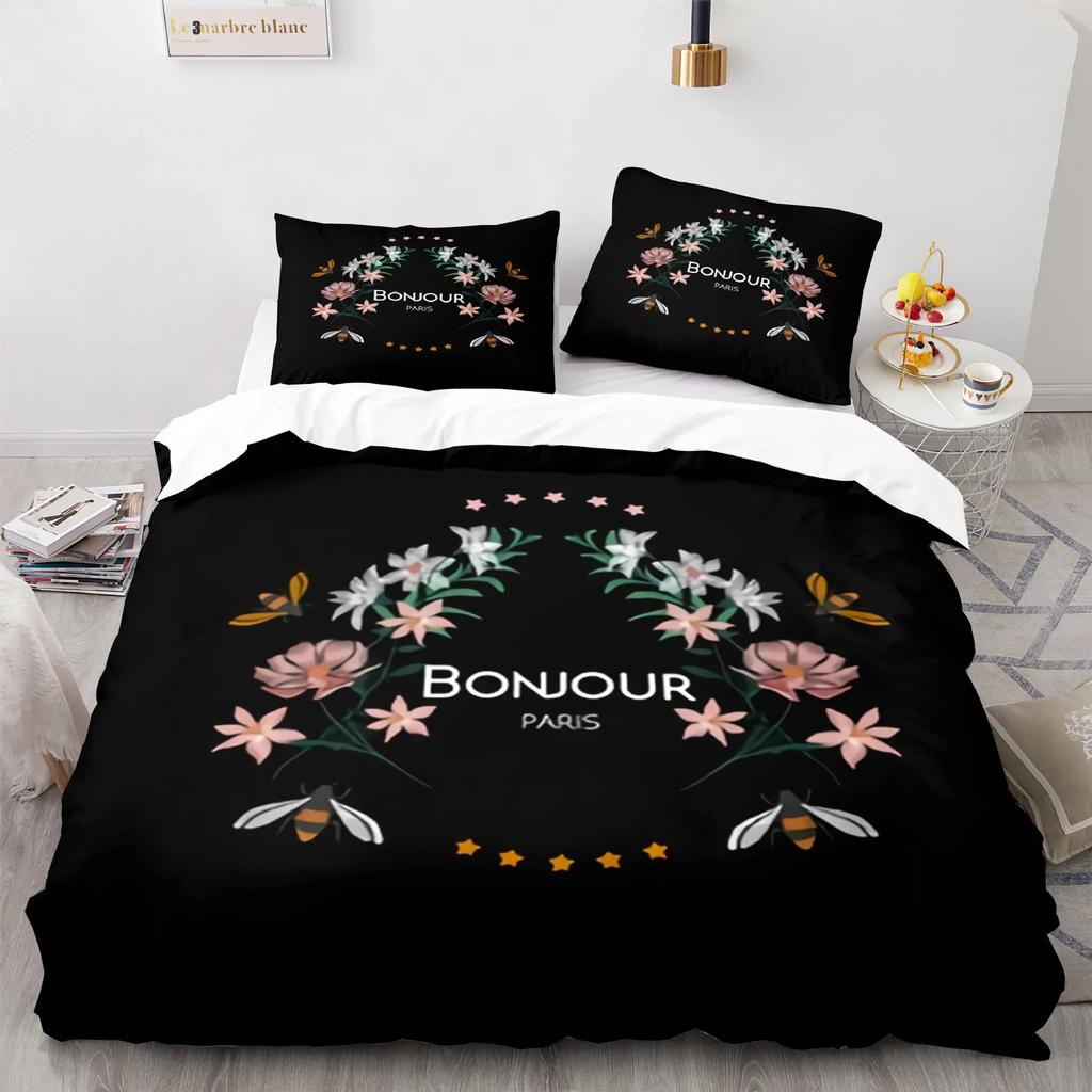 Honey Bee Black White Bedding Set Single Twin Double Queen King Cal King Size Bed Linen Set