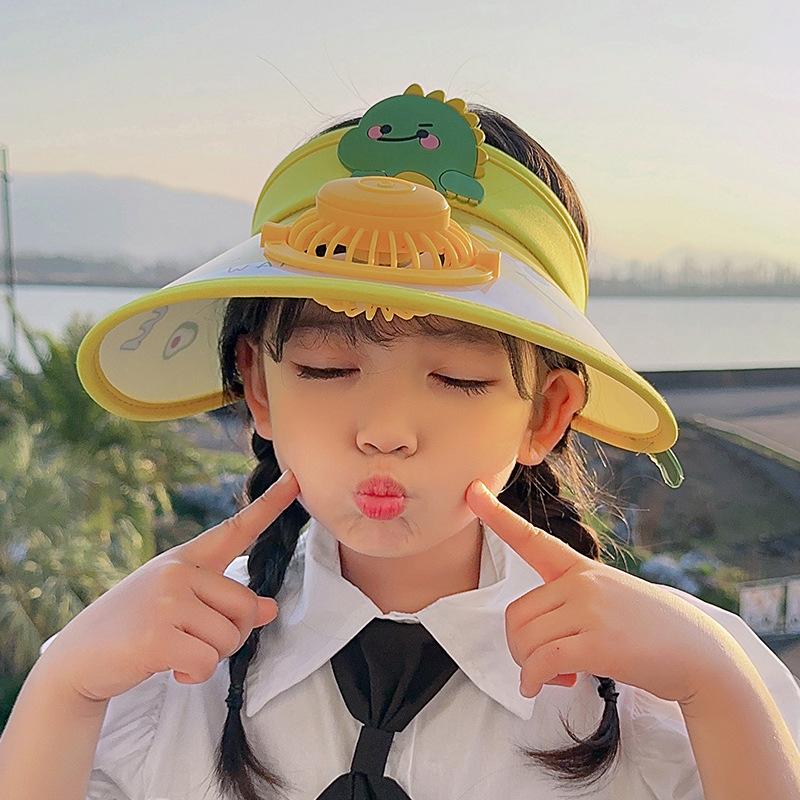 Летняя детская шляпа от солнца с вентилятором, перезаряжаемая через USB, шляпа от солнца, мультяшная, милая, детская, с большими полями, пустая шляпа-цилиндр