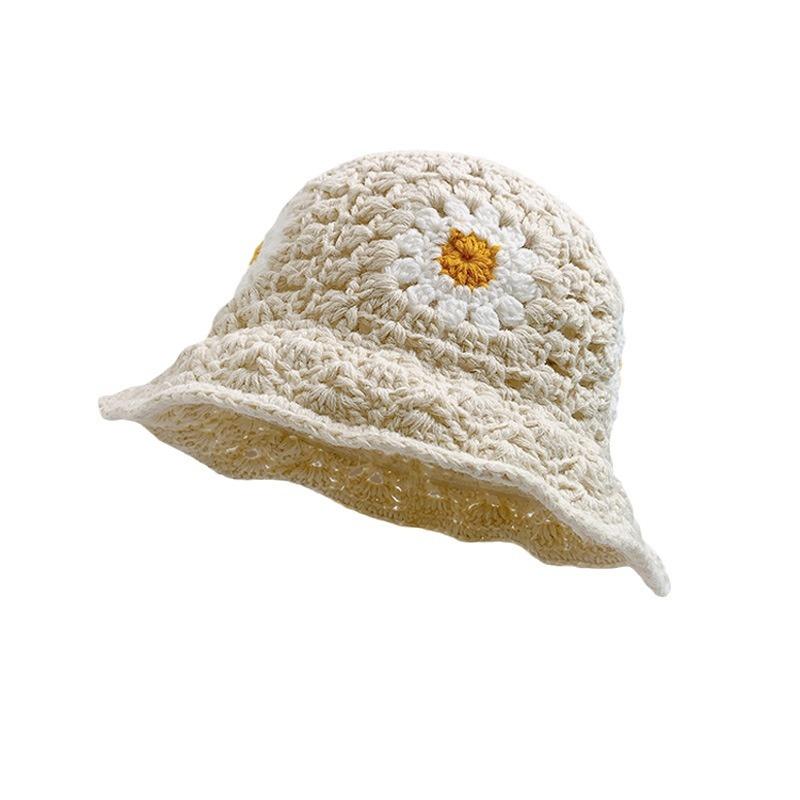 Весенне-осенние цветы Вязаная шапка ручной работы Детская нишевая полая шерстяная Универсальная шляпа-ведро Подчеркивает маленький тренд