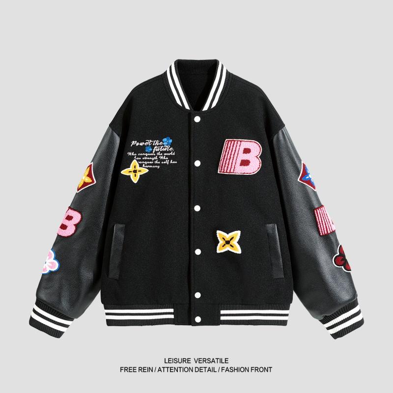 Spring Autumn Men Women Patchwork Baseball Couples Coats Harajuku High Street American Style Embroidery Flight Stand Collar Softshell Jacket
