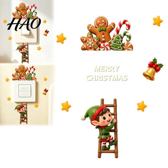 Winter Holiday Room Accents Christmas Elf And Gingerbread Man Switch Sticker, Decorative Wall Decal for Home Festive Socket Cover Stickers Decor, Cute