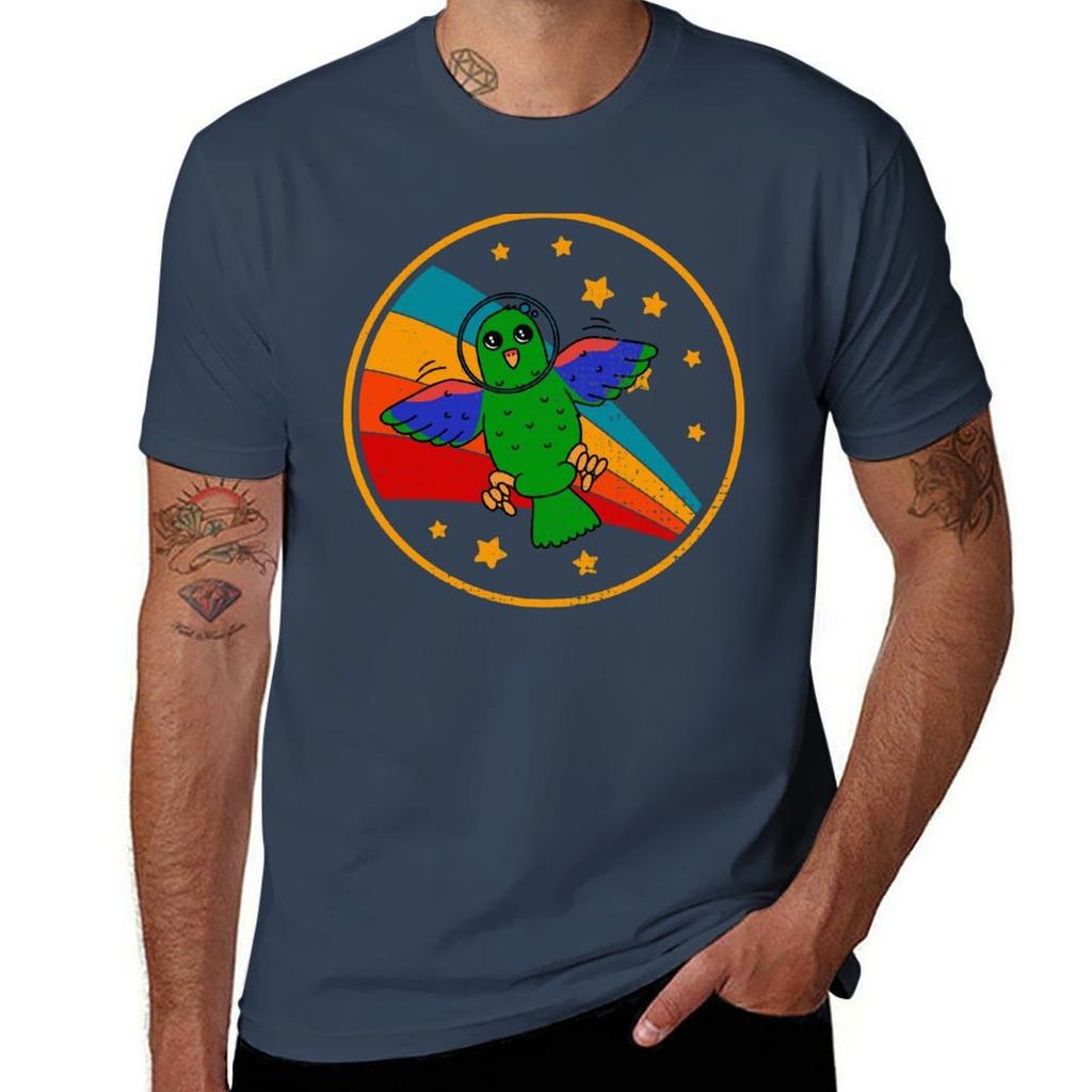 Cute Vintage Male Eclectus Parrot Owner Retro Parrot Bird In Space TShirt Vintage Print Crew Neck Tee