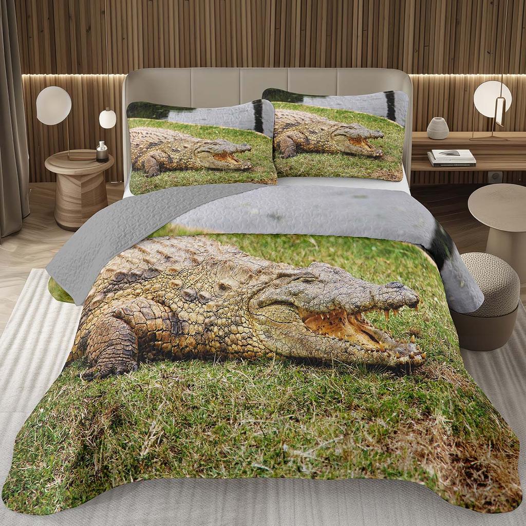 Подростковый крокодиловый плед с узором аллигатора, стеганый комплект постельного белья размера фулл/квин с дикими животными для детей, мальчиков, девочек