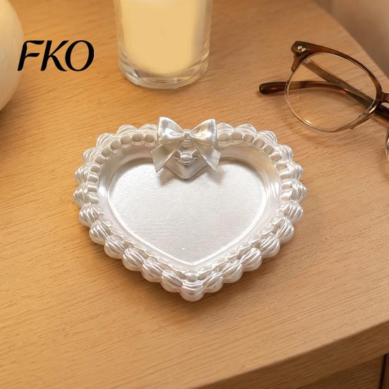 Decorative Jewelry Display 3D Printed Bow Tray, Heart Shape Ring Dish, Entryway Table Trays, Pink Organizer Trinket Tray for Rings Necklaces