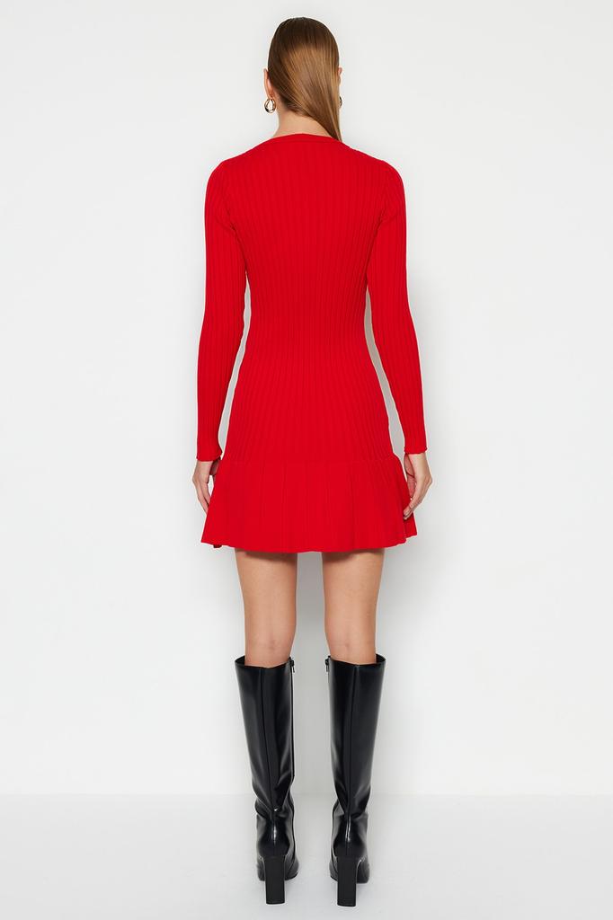 Women's Fashion New Dress Emerald Green Mini Knitwear Crew Neck Dress