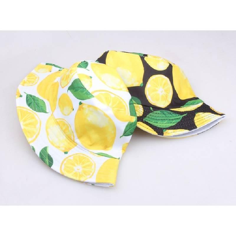 Fisherman Print Lemon Hat Fruit Pattern Bucket Cap Sun Protection Breathable