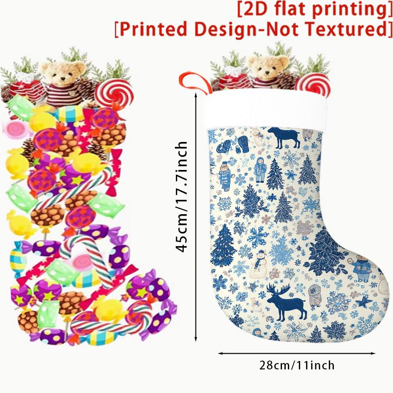 Christmas decoration fireplace hanging stocking 2D Flat Blue And White Polka Dot Snowman And Elk And Christmas