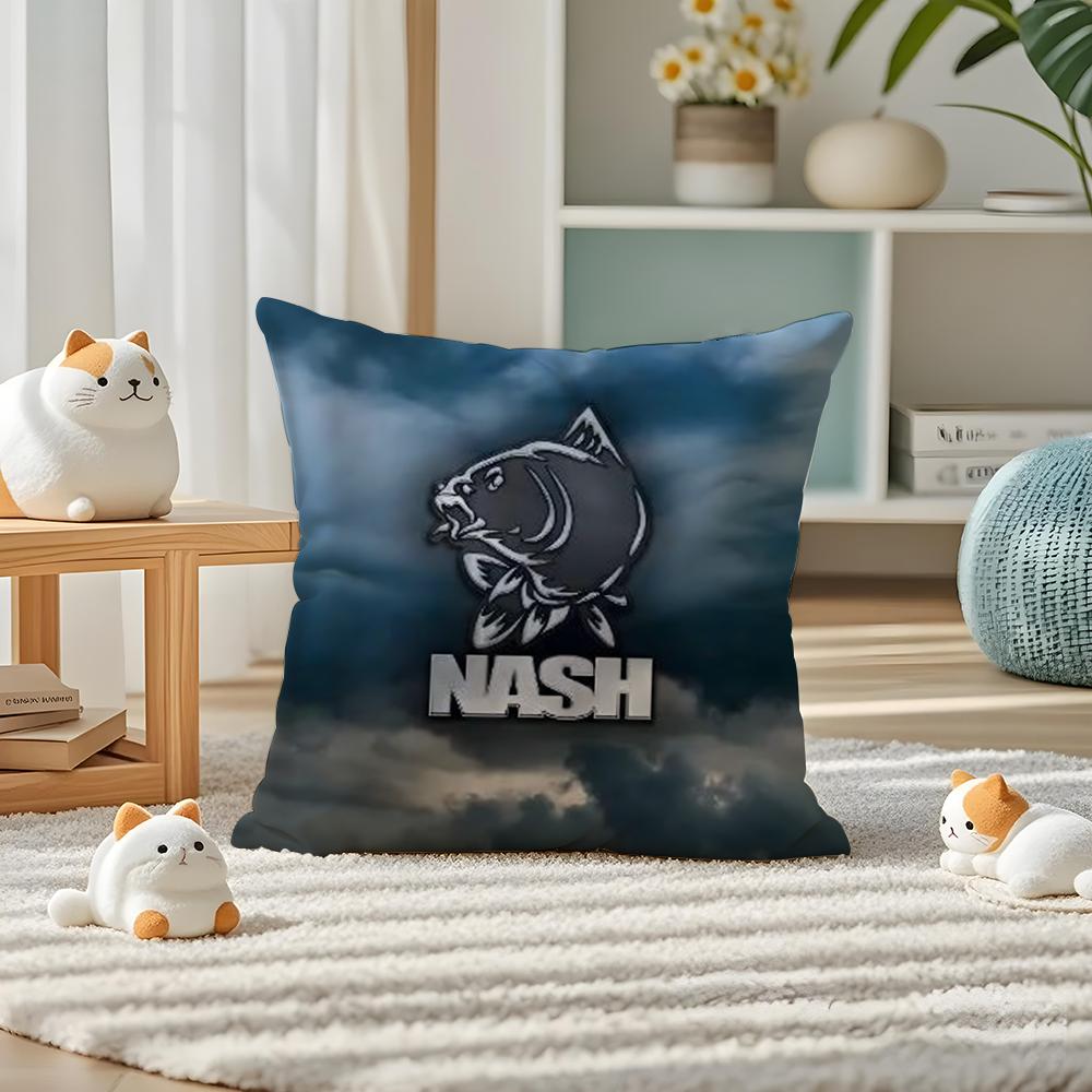 Nash Fishing logo Pillow Case Silky elegant Comfort Sofa Bed Invisible zipper
