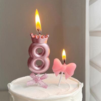 Корона из розового шампанского, бант, свеча-цифра для топпера на торт на первый день рождения