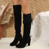 Elegant Grey Faux Suede Over-the-Knee Boots Woman Warm Plush Thigh High Botas Ladies Point Toe High Heel Lace-up Long Shoes