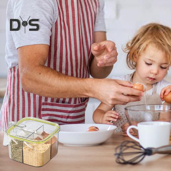 1 комплект, коробка для приправ, 4 отделения, контейнер для специй, приправ с ложкой, многофункциональная коробка для хранения для домашней кухни